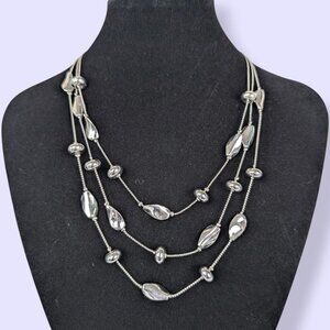(2/$20) 3-Strand Metal Beaded Statement Necklace